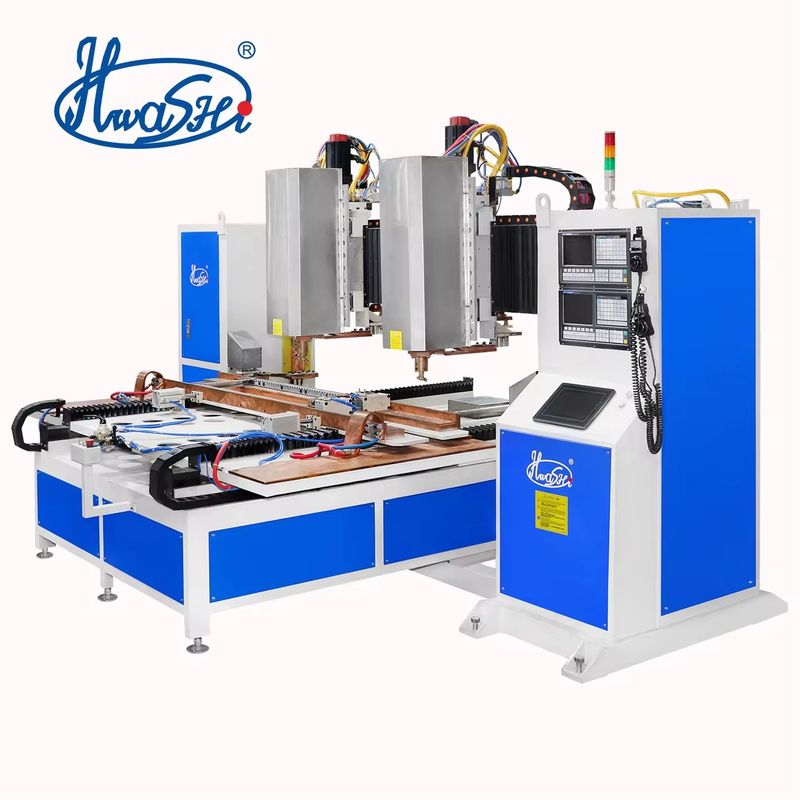 سبعة 7 محور CNC نقطة لحام آلة الرؤوس المزدوجة أوتوماتيكية ورقة معدنية لرف القرفصاء