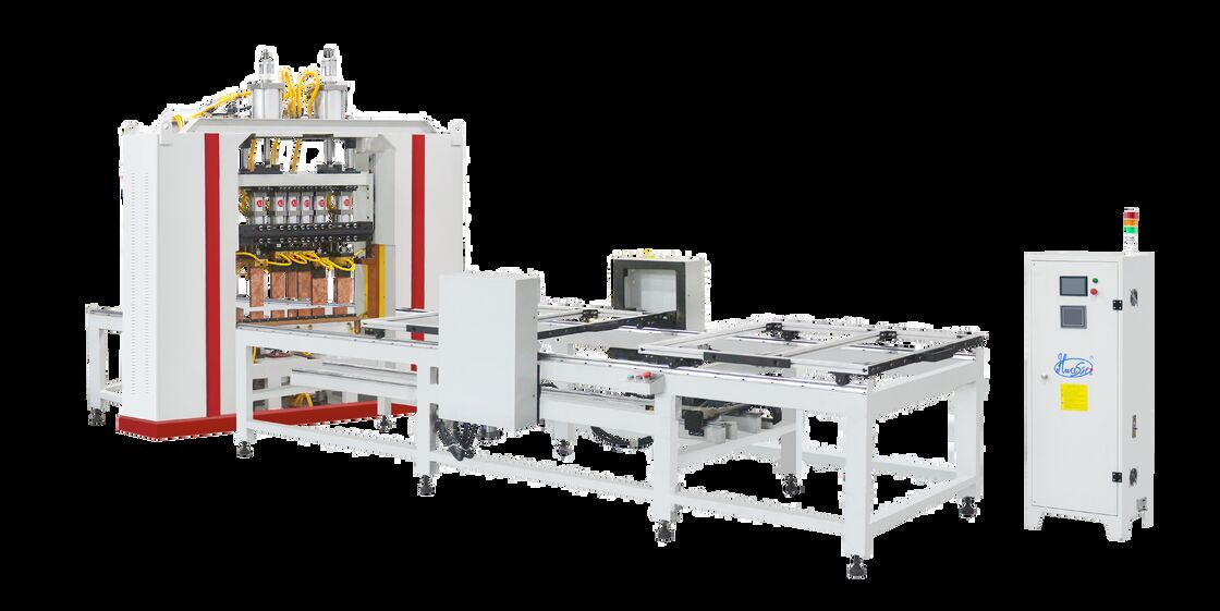 آلة لحام شبك الأسلاك من النوع الناتئ بطول لحام فعال 3000 ملم ومغذٍ مزدوج الطبقات يضم 20 مجموعة رأس لحام